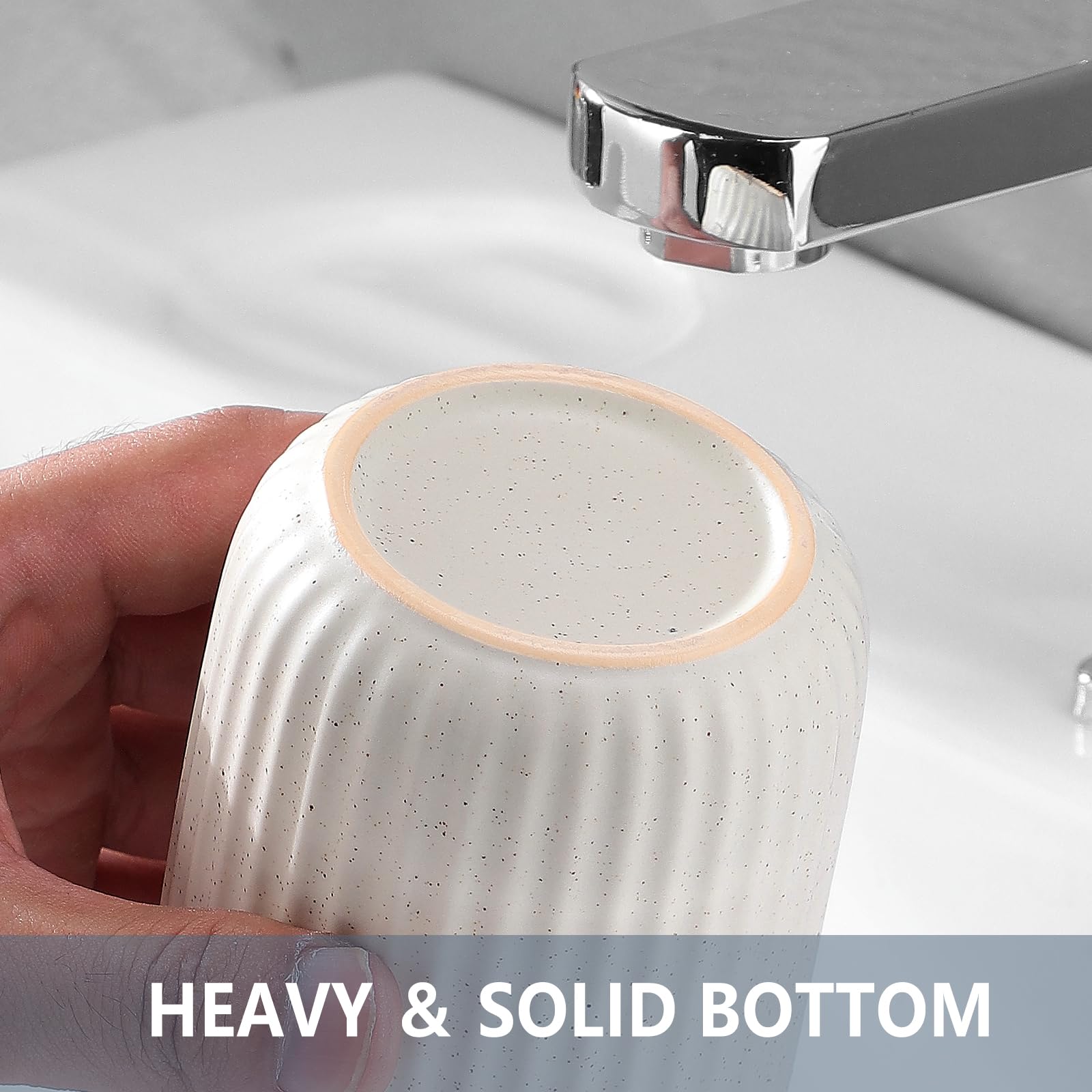 Bsdisp Toothbrush Holders For Bathrooms - 2 Cups Ceramic Toothbrush Toothpaste Holders Set, Beige Bathroom Tumbler Cups Reusable